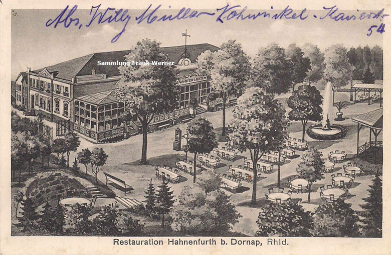 Restauration Hahnenfurth bei Dornap im Rheinland auf einer Postkarte (Sammlung Frank Werner)